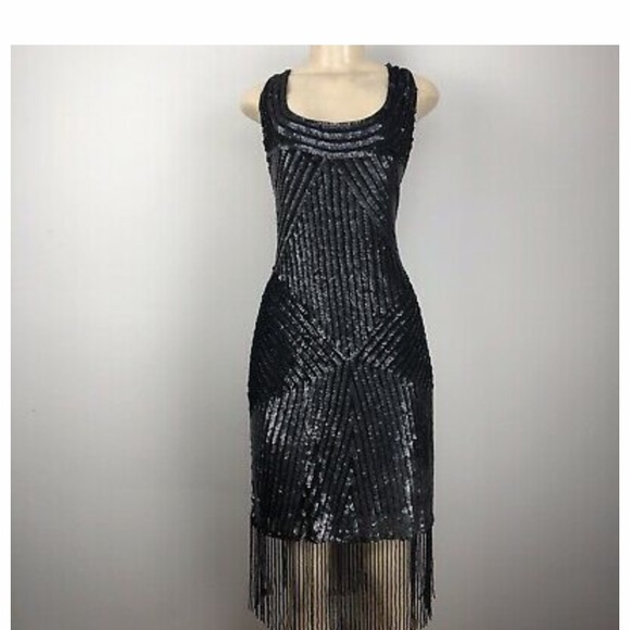 Adrianna Papell beaded Fringe Gatsby sleeveless Cocktail Dress - Picture 8 of 10
